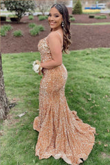 Sparkly Sequin V-neck Mermaid Spaghetti Strap Charming Shiny Dresses, CP1016-4