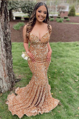 Sparkly Sequin V-neck Mermaid Spaghetti Strap Charming Shiny Dresses, CP1016-4