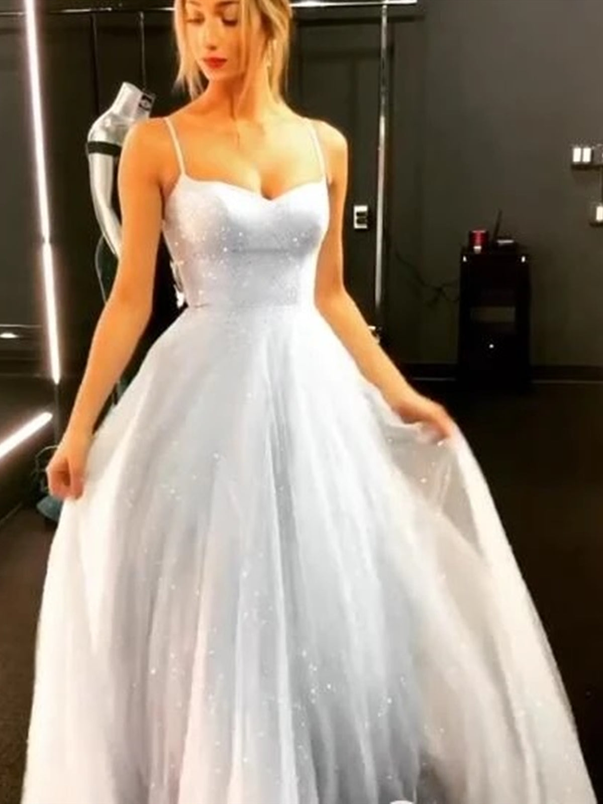 Sparkly Silver Gray Open Back Long Prom Dresses, Silver Gray Backless Long Formal Evening Dresses