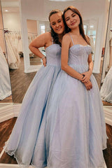 Sparkly Tulle Sweetheart Lavender Straps Long Prom Formal Dress TP1169