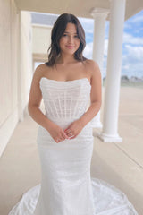 Sparkly White Sequins Wedding Dresses Mermaid Strapless
