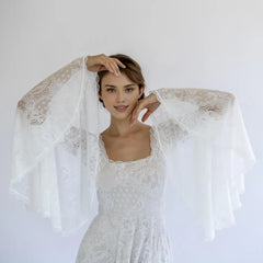 Square Neck Bohemian Lace Backless Wedding Dress Floor Length Prom Party Dress With Bell Sleeves