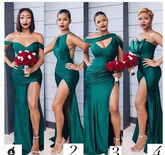 Emerald Green Satin Bridesmaid Dresses with Side Split