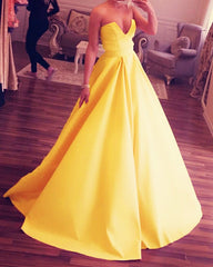 Strapless Floor Length Ball Gown Prom Dresses Satin