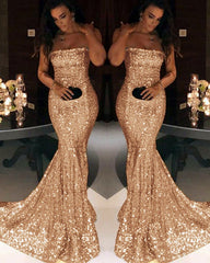 Strapless Sequin Mermaid Prom Evening Dresses