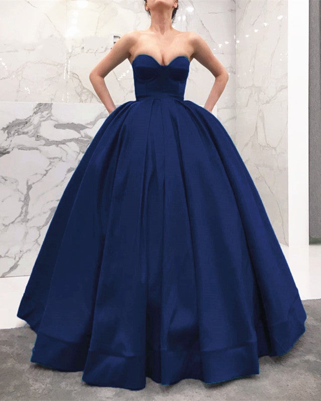 Strapless Sweetheart Bodice Corset Satin Ball Gowns Prom Dresses