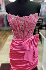 Strapless A-Line Satin Black Homecoming Dress with Bow TN430