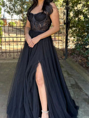 Strapless Black Lace Prom Dresses, Strapless Black Lace Formal Evening Dresses