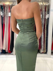 Strapless Green Long Mermaid Prom Dresses, Green Long Mermaid Formal Graduation Dresses