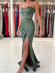 Strapless Green Long Mermaid Prom Dresses, Green Long Mermaid Formal Graduation Dresses