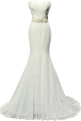 Elegant Mermaid Sweetheart Lace up Back Wedding Dresses
