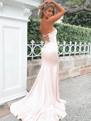 Strapless Light Pink Mermaid Prom Dresses, Light Pink Mermaid Formal Evening Dresses