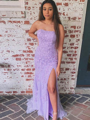 Strapless Mermaid Lace Prom Dresses, Lace Mermaid Formal Evening Dresses