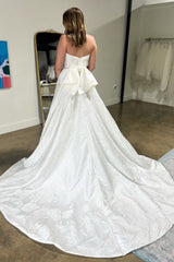Strapless Printing Satin White Long Prom Dress with High Slit, Long White Formal Graduation Evening Dress A2178