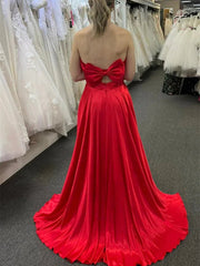Strapless Red V Neck Long Prom Dresses, Strapless Red V Neck Long Formal Evening Dresses