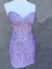 Strapless Short Lace Prom Dresses, Short Bodycon Lace Formal Homecoming Dress