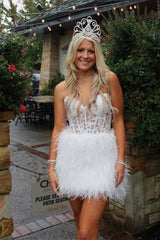 Strapless Short Pink Red White Purple Black Feather Prom Dresses, Short Feather Formal Homecoming Dresses