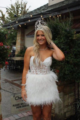 Strapless Short Pink Red White Purple Black Feather Prom Dresses, Short Feather Formal Homecoming Dresses