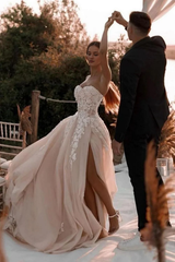 Strapless Gorgeous A Line Sweetheart Long Wedding Dress with Appliques