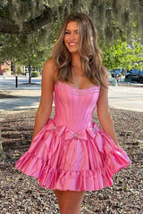 Jamila | Strapless Black Beaded Short Homecoming Dress with Bow