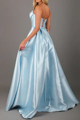 Strapless Satin A-Line Long Prom Dress with Slit