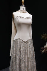 Strapless Satin Floor-Length A-Line Prom Dress with Beasings