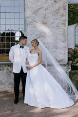 Strapless Simple A Line Sweetheart Long Wedding Dress with Split Front