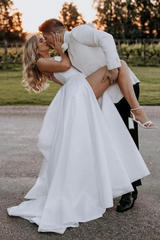 Strapless Simple A Line Sweetheart Long Wedding Dress with Split Front