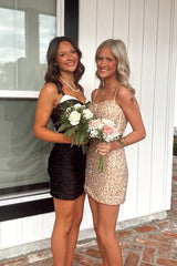 Straps Champagne Sequin Bodycon Short Dresses Beaded Corset Cocktail Dress