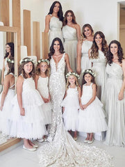 Straps Mermaid Wedding Dresses Lace Appliqued Bridal Gowns TN297