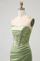 Straps Sage Green Fitted Mini Homecoming Dress with Sequin