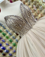 Stunning Beaded Strapless Tulle Ball Gown Ruffles Dresses