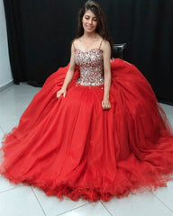 Stunning Crystal Beaded Organza Ruffles Ball Gowns Quinceanera Dresses