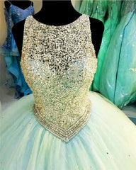 Stunning Sequins Beaded Keyhole Back Tulle Ball Gowns Quinceanera Dresses