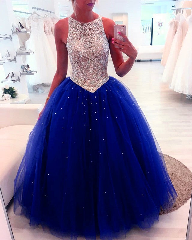 Stunning Sequins Beaded Keyhole Back Tulle Ball Gowns Quinceanera Dresses