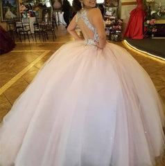 Stunning Sequins Beaded Keyhole Back Tulle Ball Gowns Quinceanera Dresses