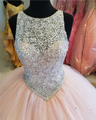 Stunning Sequins Beaded Keyhole Back Tulle Ball Gowns Quinceanera Dresses