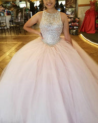 Stunning Sequins Beaded Keyhole Back Tulle Ball Gowns Quinceanera Dresses