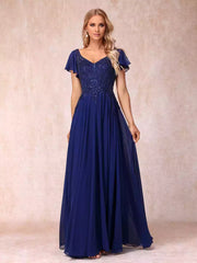 Stunning A-line/princess style V-neck short sleeved long formal beaded and sequined Mother of the Bride Dresses