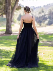 Stunning A-line sheer V-neck pleated sleeveless zipper back Prom Dresses