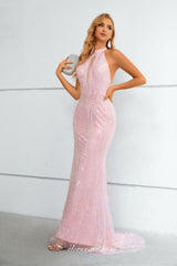 Stunning Gorgeous Beaded Lace Pink Halter Mermaid Prom Dresses, CP0921