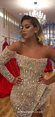 Stunning Shiny Sequin One Sleeve Sexy High Slit Formal Dresses, CP0668