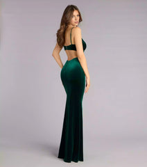 Stunning Velvet Stretch Knitted V-neck Adjustable Strap Back Hollow Mermaid Silhouette and Skirt Prom Dresses