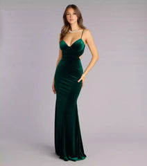 Stunning Velvet Stretch Knitted V-neck Adjustable Strap Back Hollow Mermaid Silhouette and Skirt Prom Dresses