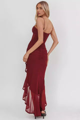 Stunning adjustable shoulder straps with pleated details, layered ruffle edges and zippered back Prom Dresses
