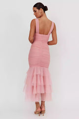 Stunning fish tail design with pleated embellishments, sheer mermaid hem, invisible back zipper Prom Dresses