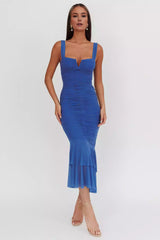 Stunning mermaid pleated lining with mesh fabric, fish tail style with zipper at the back Prom Dresses