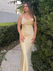 Stunning mermaid satin and round neck sleeveless lace up back Prom Dresses