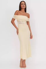 Stunning off shoulder design with lace waist and side zipper Prom Dresses