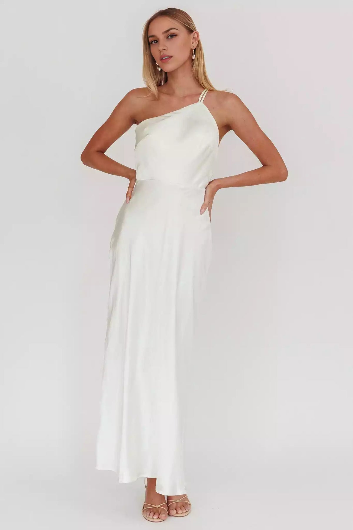 Stunning single shoulder back strap with adjustable straps and unlined side zippers Prom Dresses